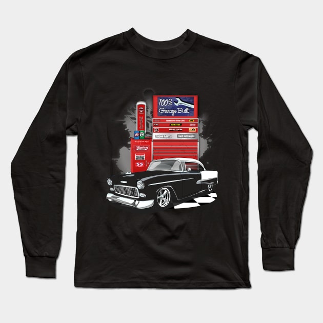 1955 Black Chevy Bel Air Garage Built Print Long Sleeve T-Shirt by RPM-ART